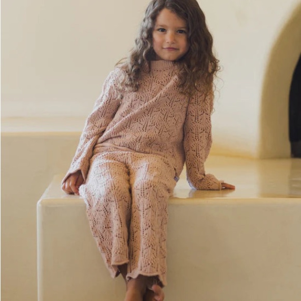 RYLEE + CRU / Crochet Knit Sweater + Pants Matching Set / 2-3T Pink